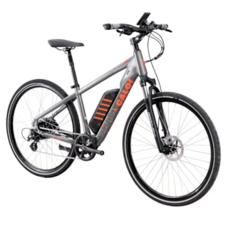 BICICLETA ELETRICA CALOI E-VIBE CITY TOUR 700 P (16) CINZA/LARANJA 2023